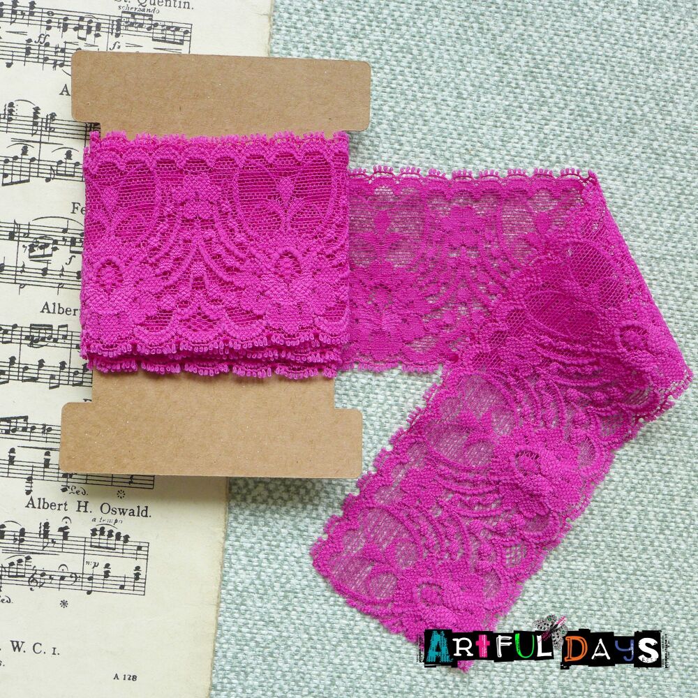 Lace Collection - 1m Cerise Pink Stretch Lace - 0222L