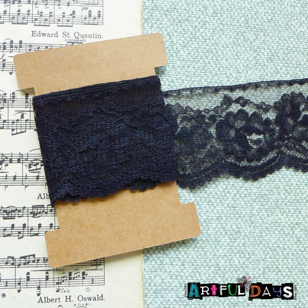 Lace Collection - 1m Black Leaver Lace - 0214L