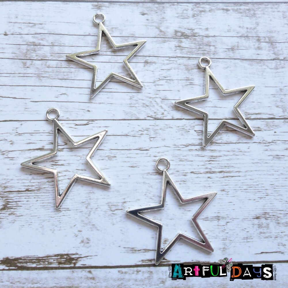Hollow Silver Star Charms, 4pcs (C148)