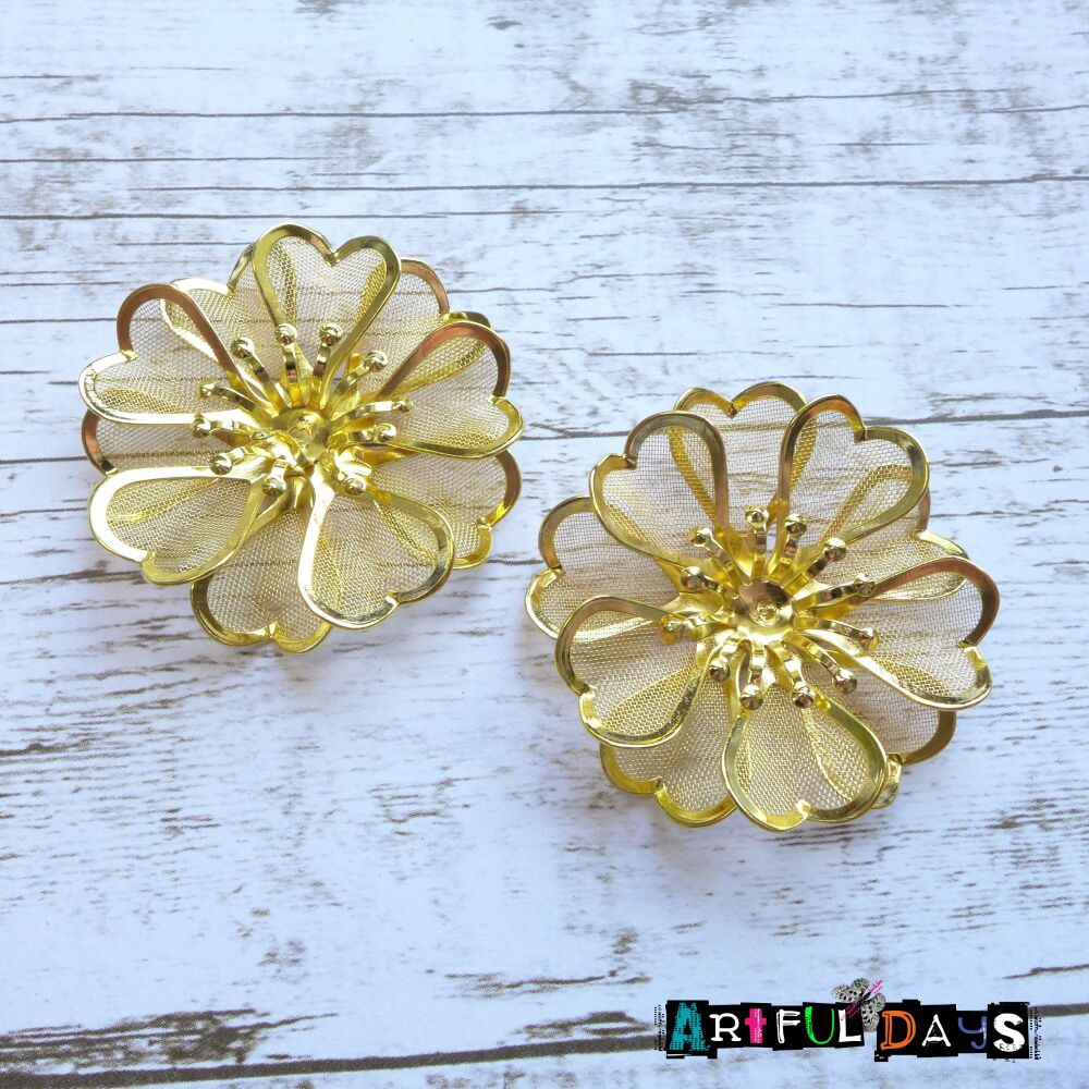 Metal Mesh Gold Flowers, 2pcs (C037)