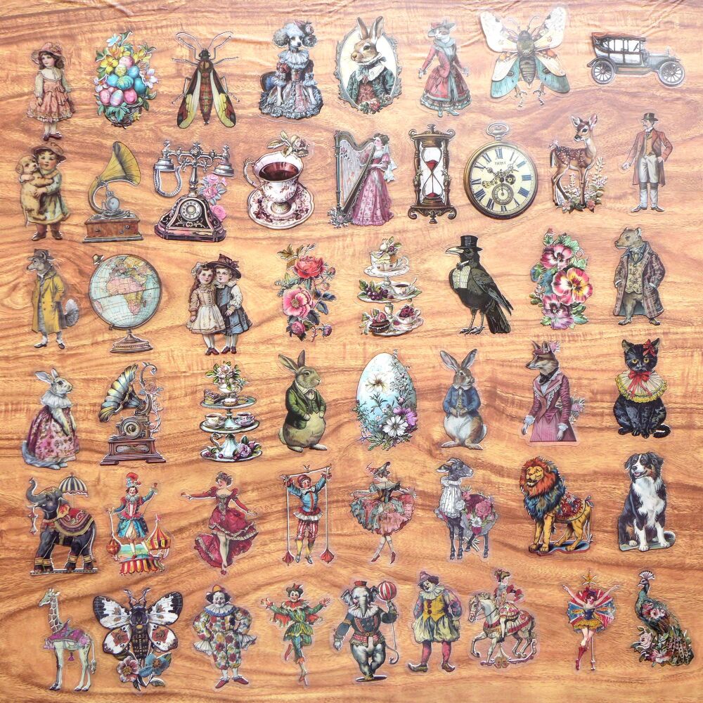 Assorted Vintage Style Stickers 50pcs (PA016)