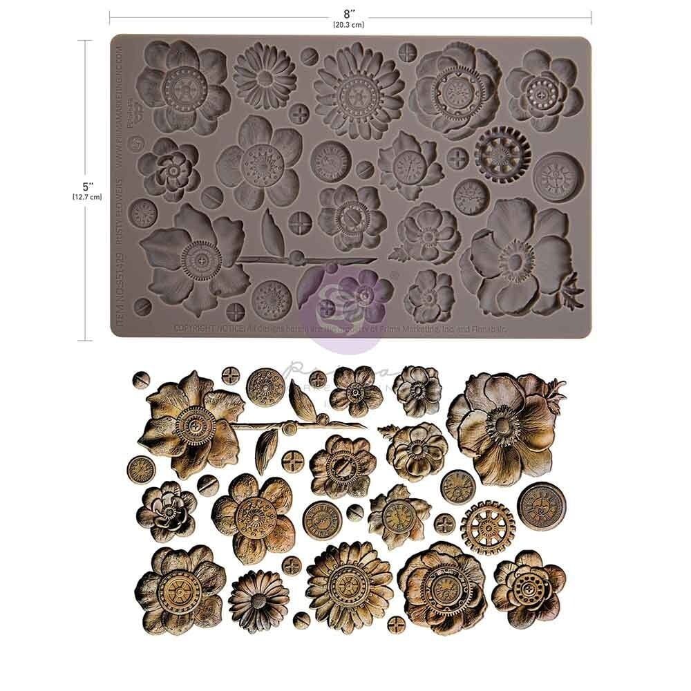 NEW Release Prima Finnabair Moulds -Rusty Flowers 5x8 Inch(951429)