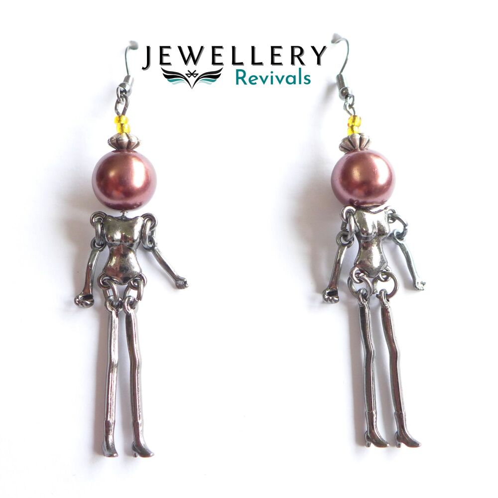 Spooktober - Metallic Black & Copper Manikin Dangle Earrings (JE005)