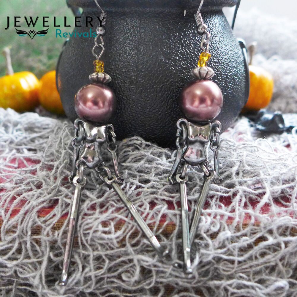 Spooktober - Metallic Black & Copper Manikin Dangle Earrings (JE005)