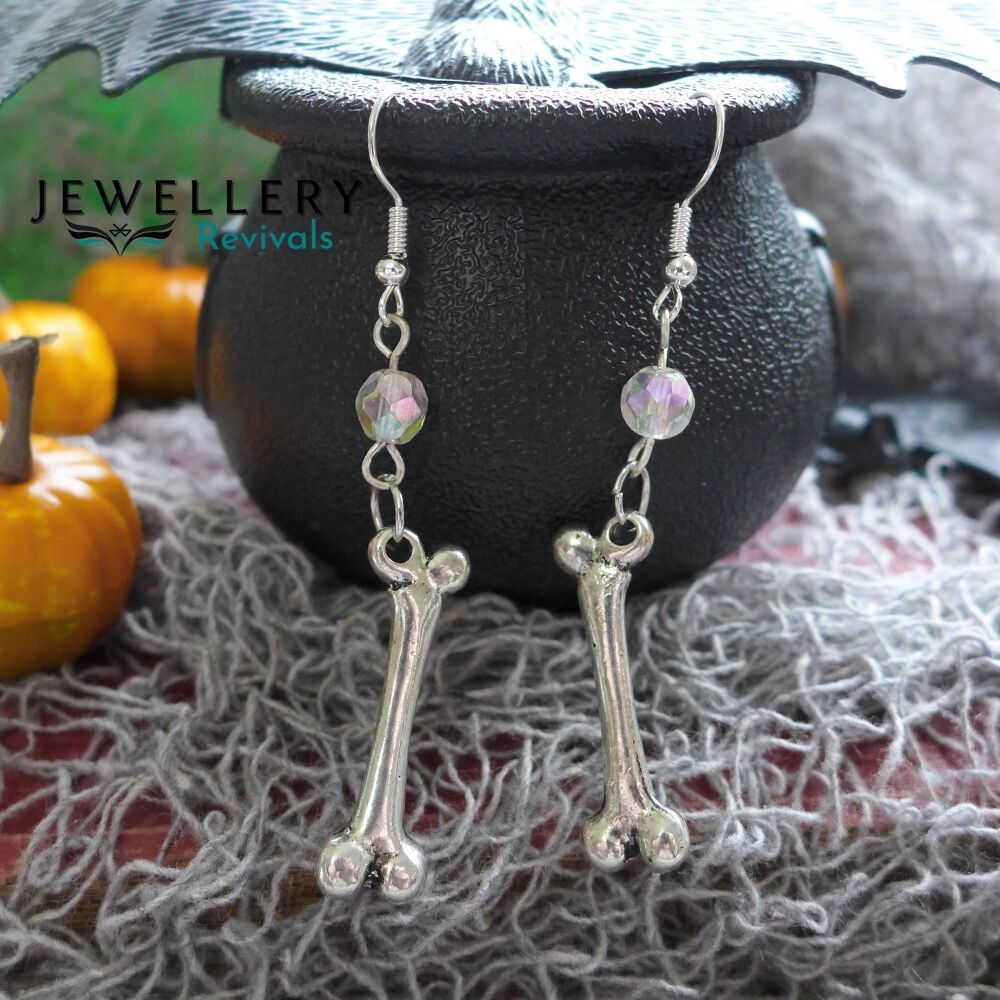 Spooktober - Silver Tone Bone Earrings (JE008)