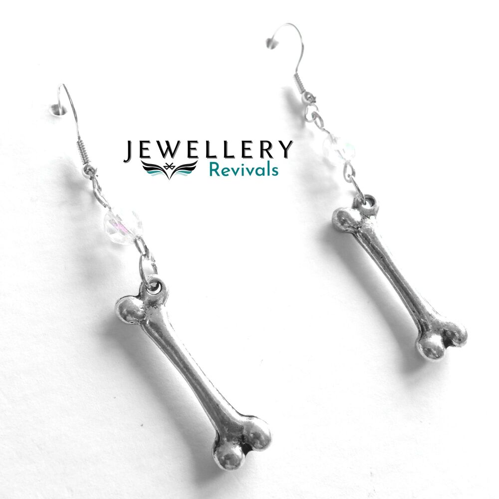 Spooktober - Silver Tone Bone Earrings (JE008)
