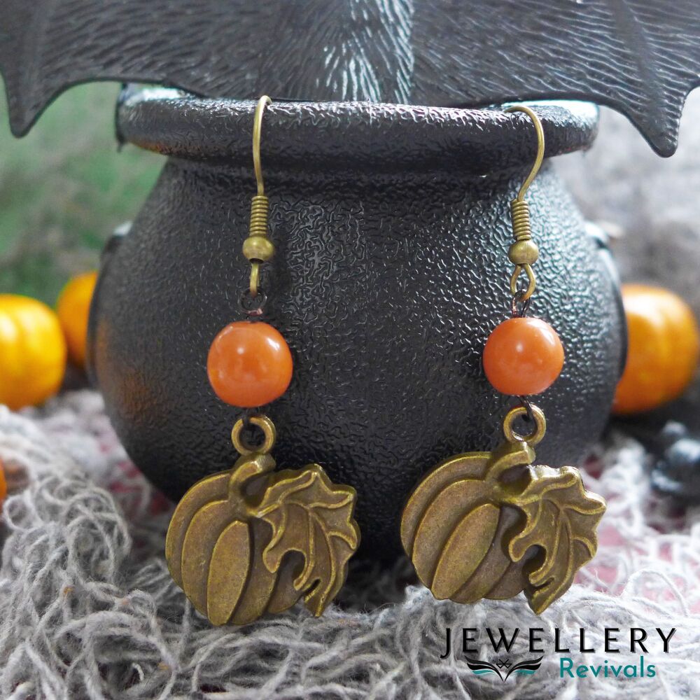 Spooktober - Bronze Tone Pumpkin Patch Earrings (JE010)