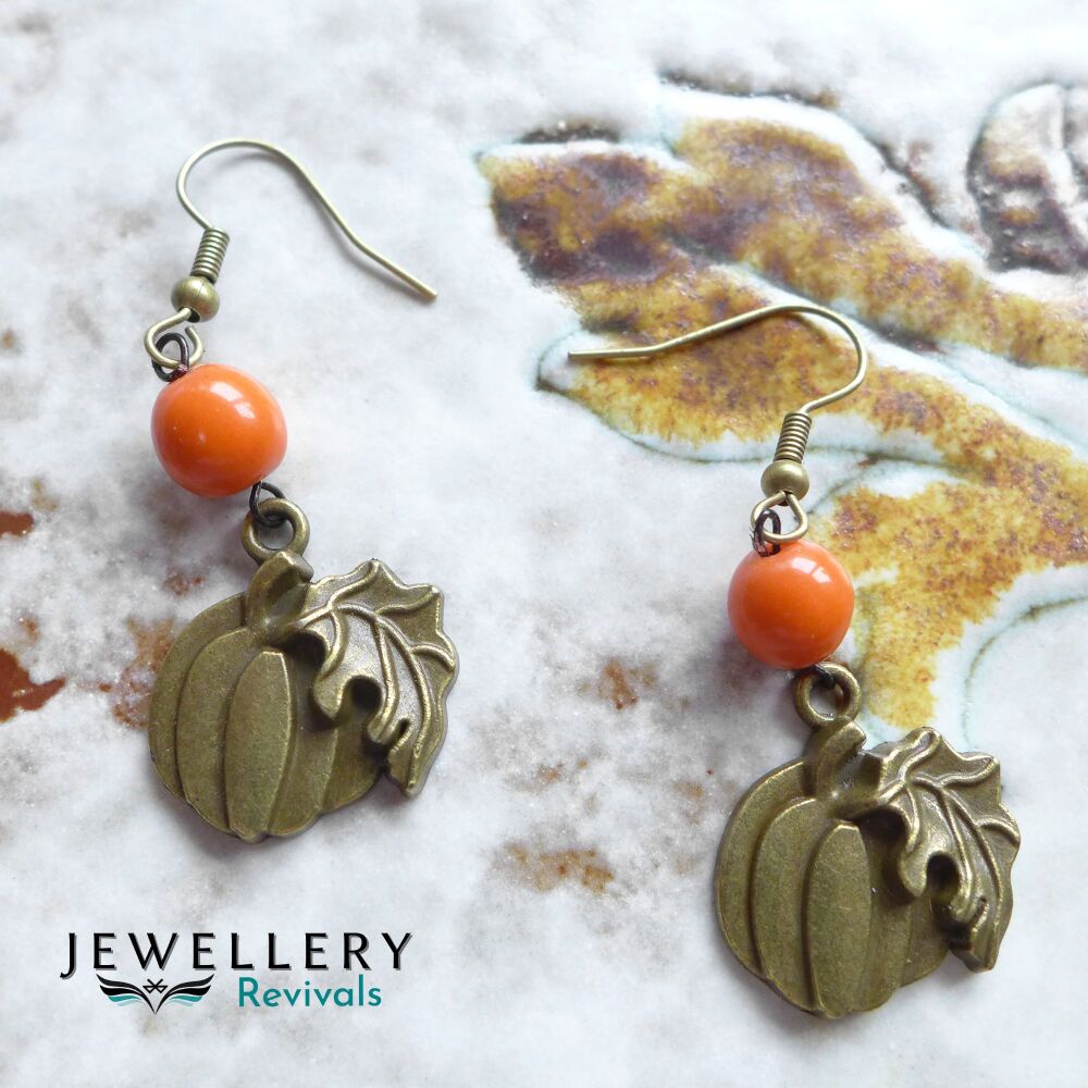 Spooktober - Bronze Tone Pumpkin Patch Earrings (JE010)