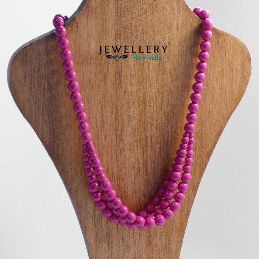 Tripe Strand Drop Vintage Pink Bead Necklace (JE028)