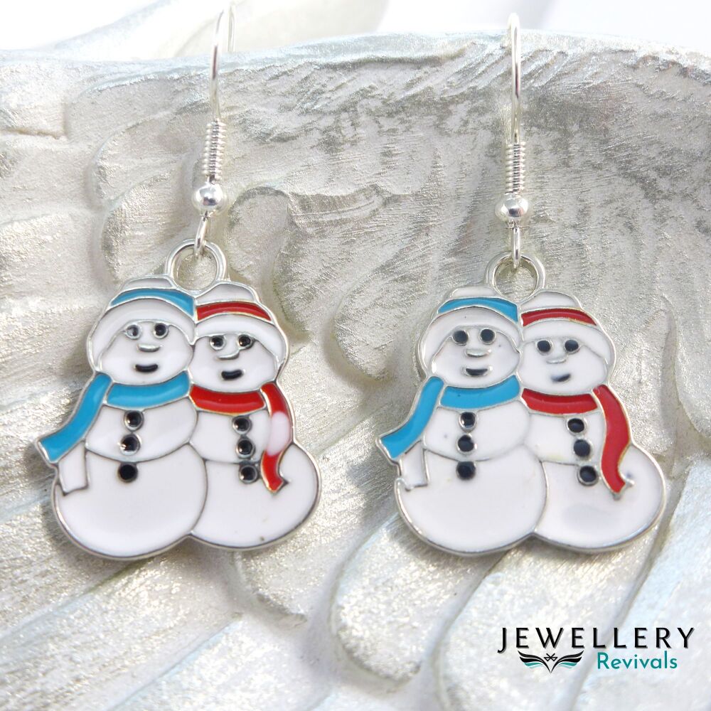 Pair of Enamelled Snowmen Earrings (JE041)