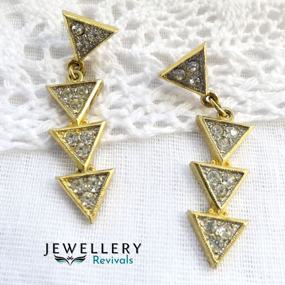 Gold Tone Cascading Triangle Earrings (JE049)