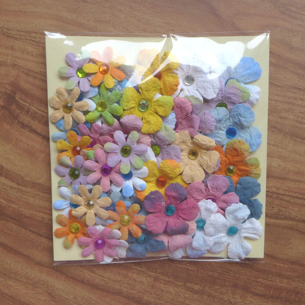 Multi-colour Paper Flowers with Gem Centre x 56pcs