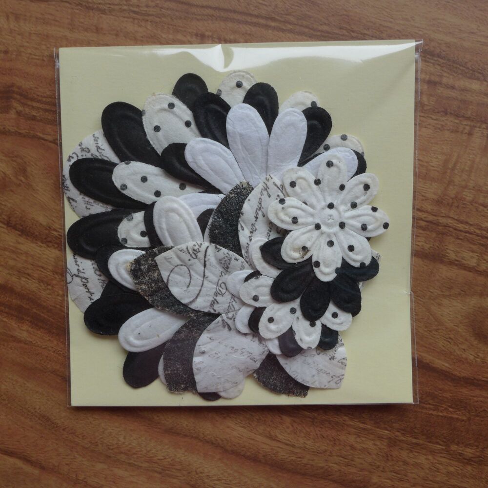 Black & White Paper Flowers, 16pcs Assorted Sizes