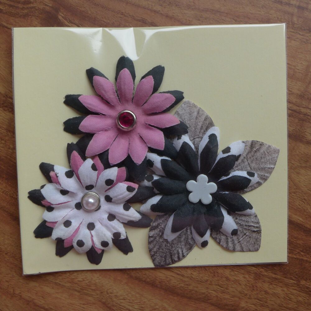 Large Fabric Layered Flowers with Brad Fastening, 3 pcs