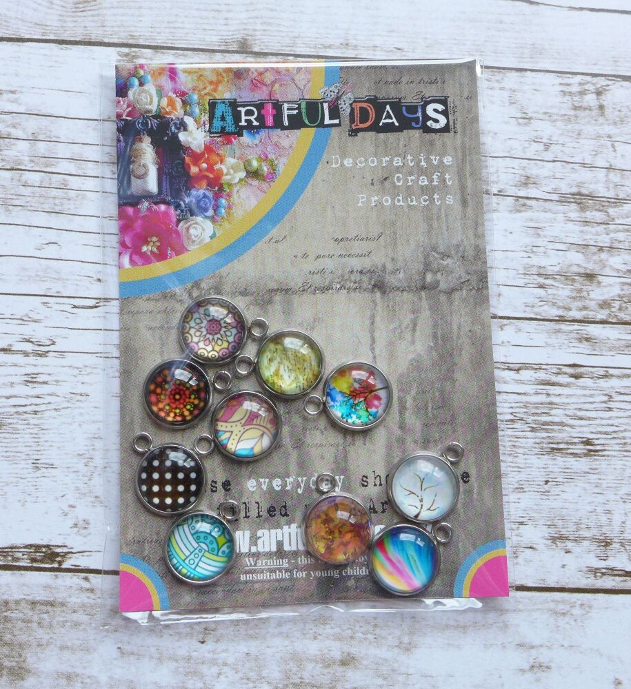 Cabochons in Silver Tone Metal Settings, 10 pcs