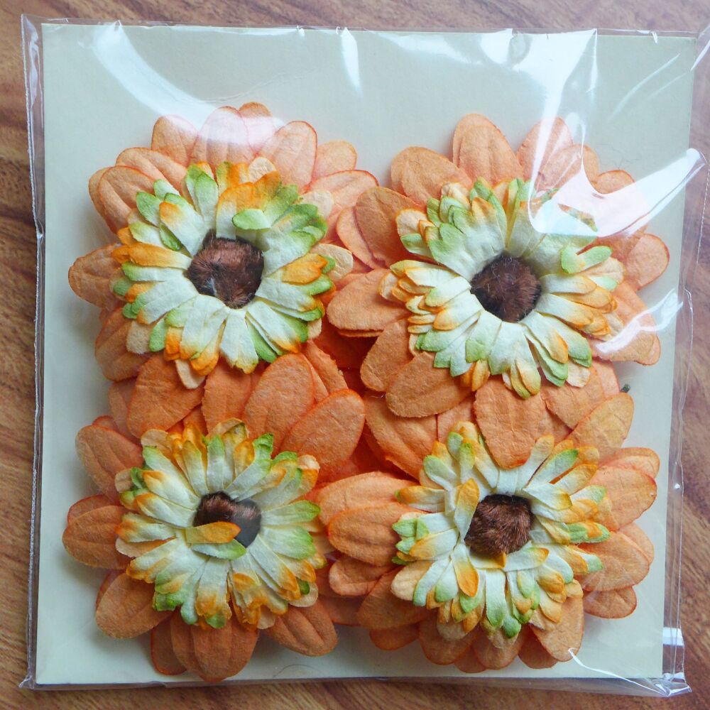 Autumn Paper Flowers with Stems, 4pcs - 5cm