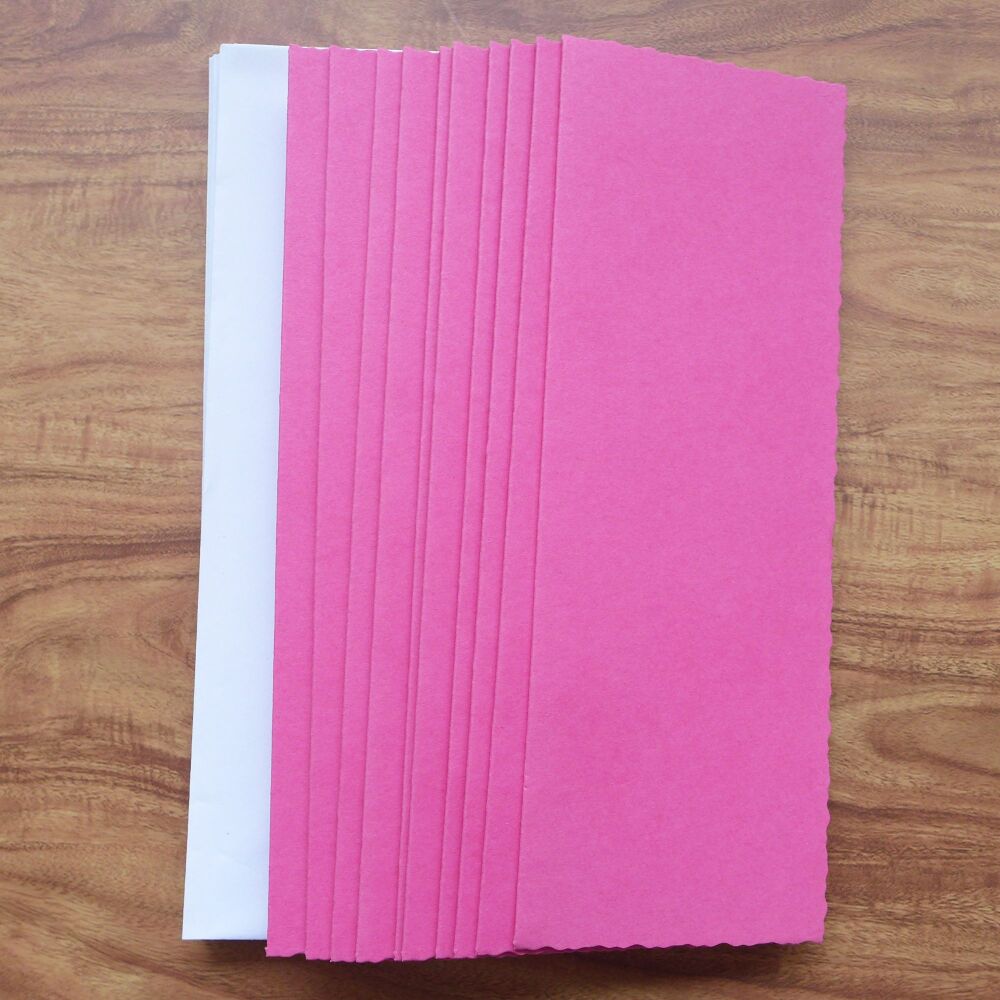 Card Blanks & Envelopes -  Pack of 10 Slim, Deckle Edge - Hot Pink