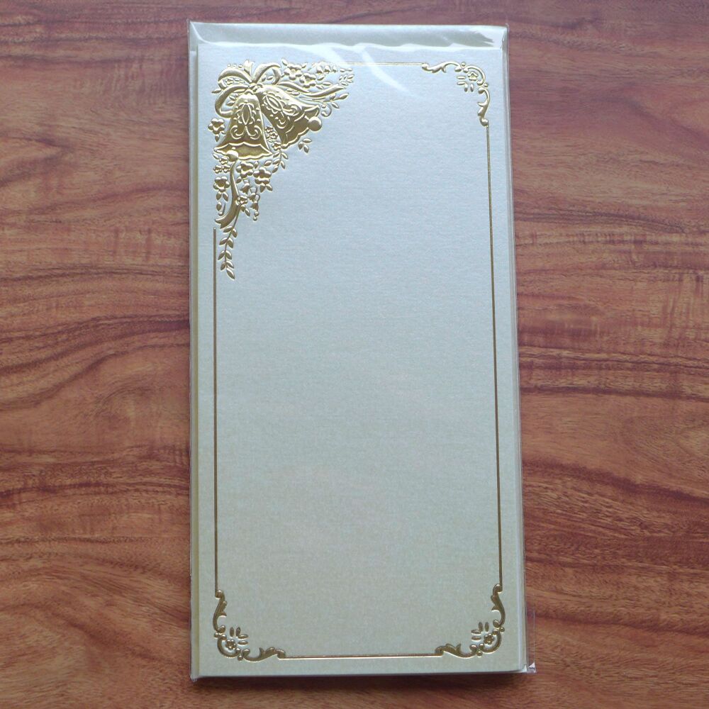 Card Blanks & Envelopes -  Pack of 5 DL, Cream Pearl/Gold Foil Bells