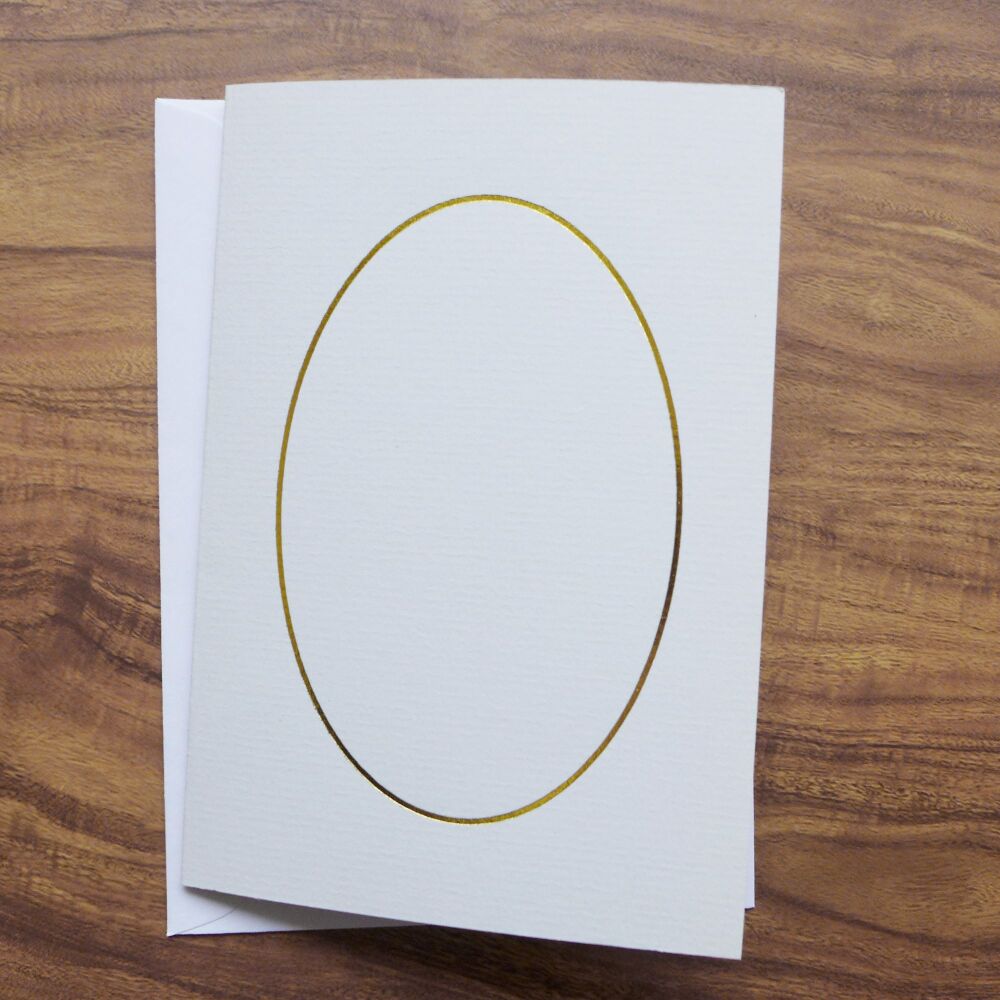 Card Blanks & Envelopes - A6, Pale Grey with Gold Foil Ovel