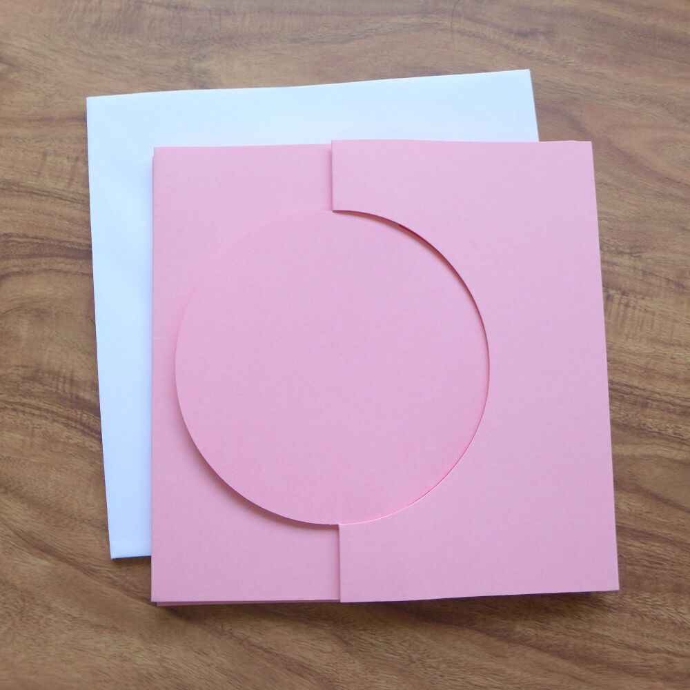 Card Blanks & Envelopes - 6x6 Tri-Fold Aperture Cards Pink Circle, Pack of 5
