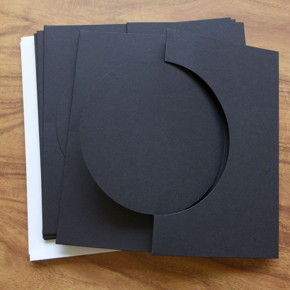 Card Blanks & Envelopes - 6x6 Tri-Fold Aperture Cards Black Circle, Pack of 5