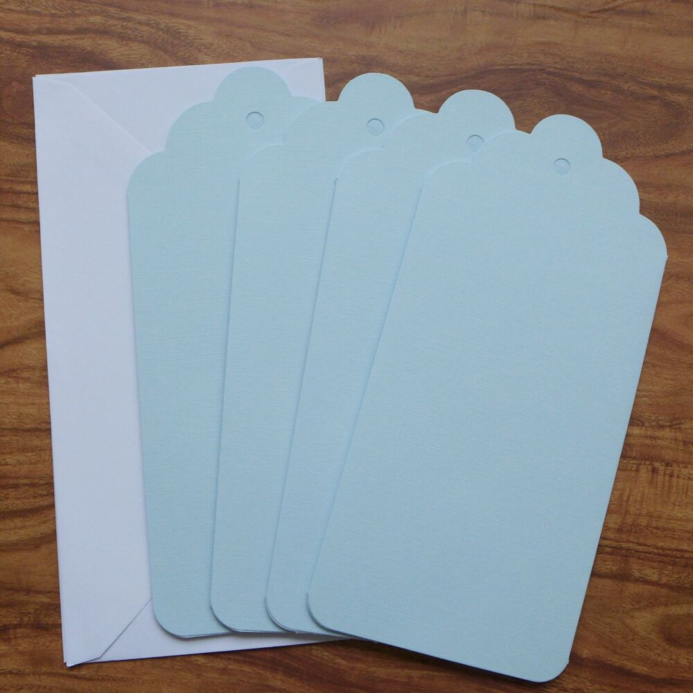 Card Blanks & Envelopes - DL Size Tri-Fold Tag Shape - Pale Blue Texture Pack of 3