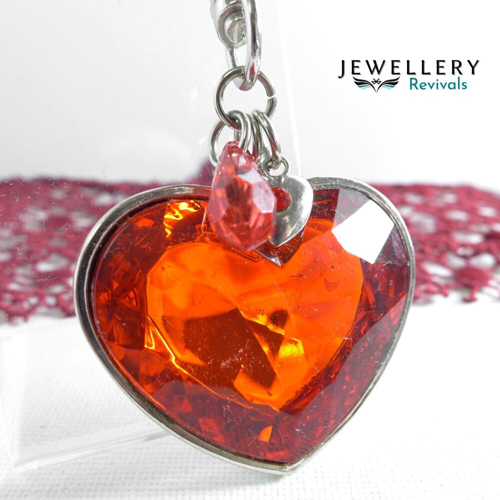 Silver Tone Large Red Heart Handbag Charm(JE061)