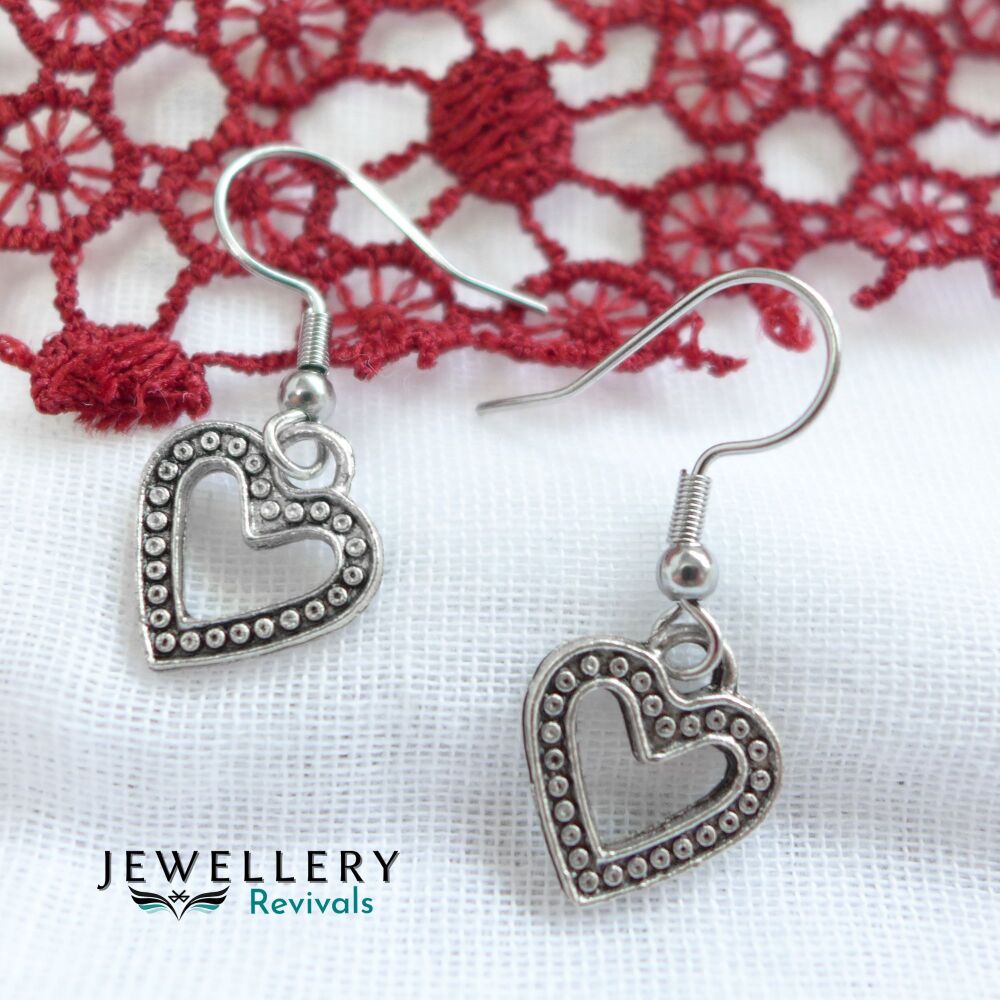 Silver Tone Open Heart-Shaped Dangle Earrings (JE066)