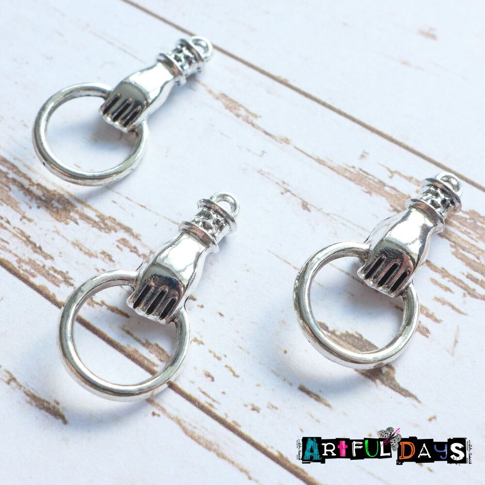 Silver Tone Hands on Hoop Charms, 3pcs (C016)