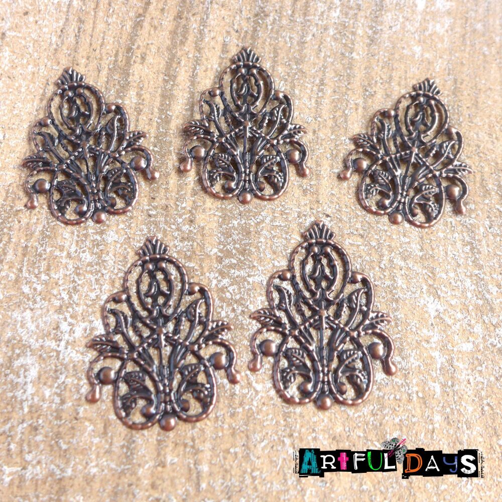 Filigree Copper Oval Connectors 5pcs(C015)