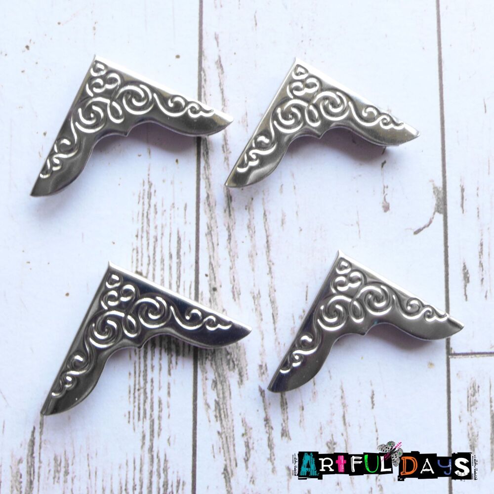 Silver Metal Book Corners 4pcs (H2007)