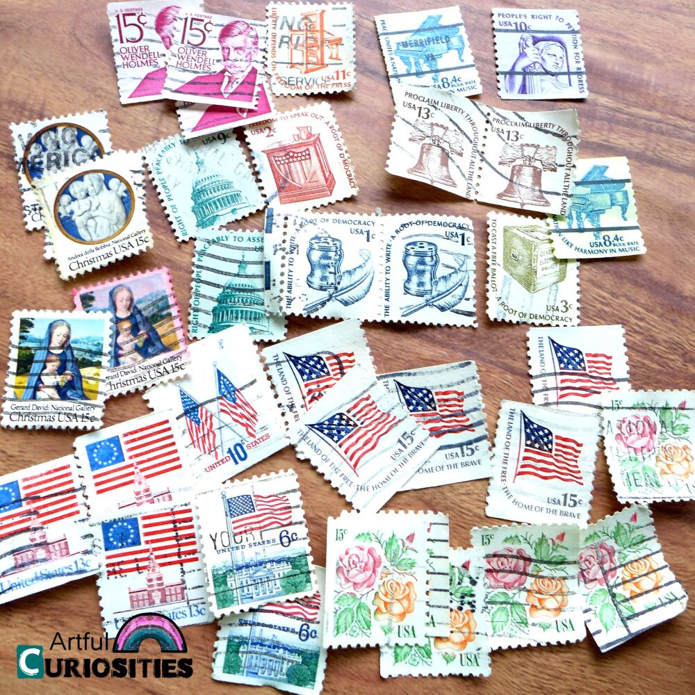Ephemera - Old American Postage Stamps 35pcs - AC441