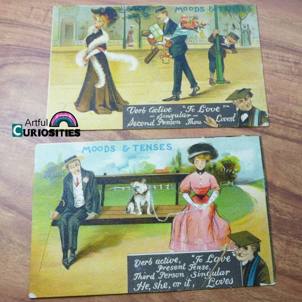 Postcard Pair - Vintage "Moods & Tenses" - AC459