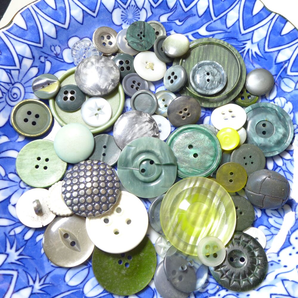 Buttons - Old Vintage Buttons Greens/Greys in colour - AC475