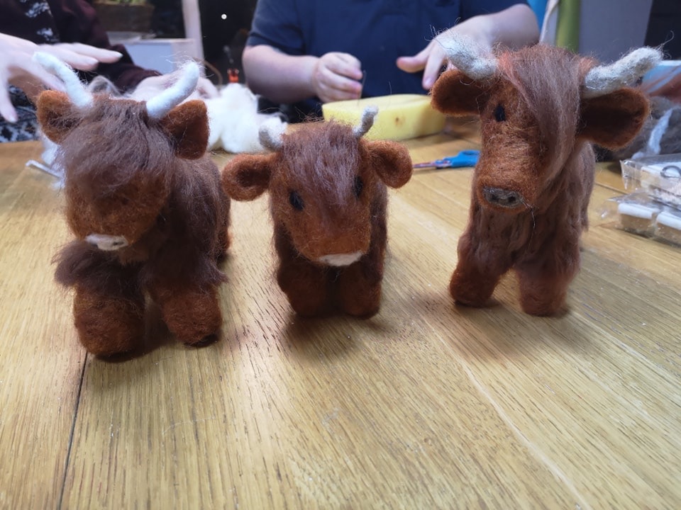 needle felted highland cows Friday 1st March 6pm -10pm
