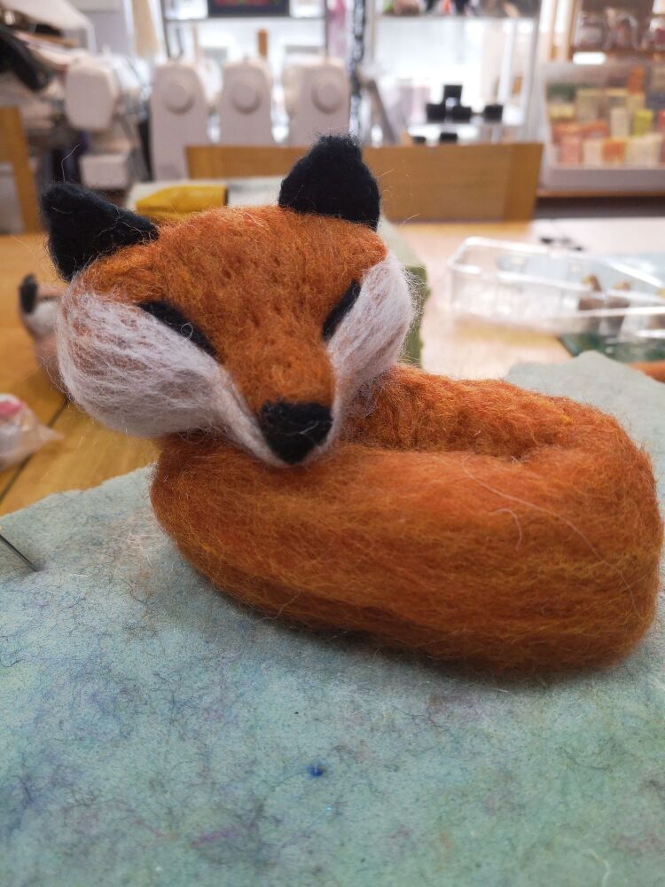 needle felted sleepy fox Friday 12th June 6pm - 8pm