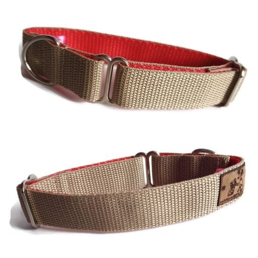 1" Double Webbing Beige/ Red Whippet House Collar 