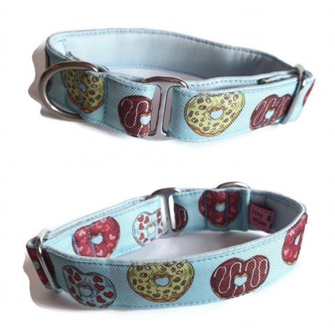 1" Water Resistant Blue Donut Hearts Whippet House Collar