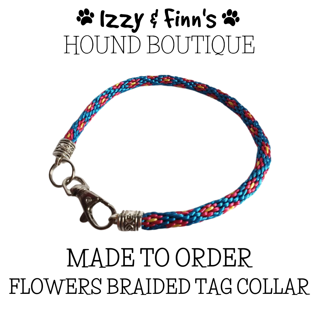 Made to Order - Flowers Braided Tag Dog Collar