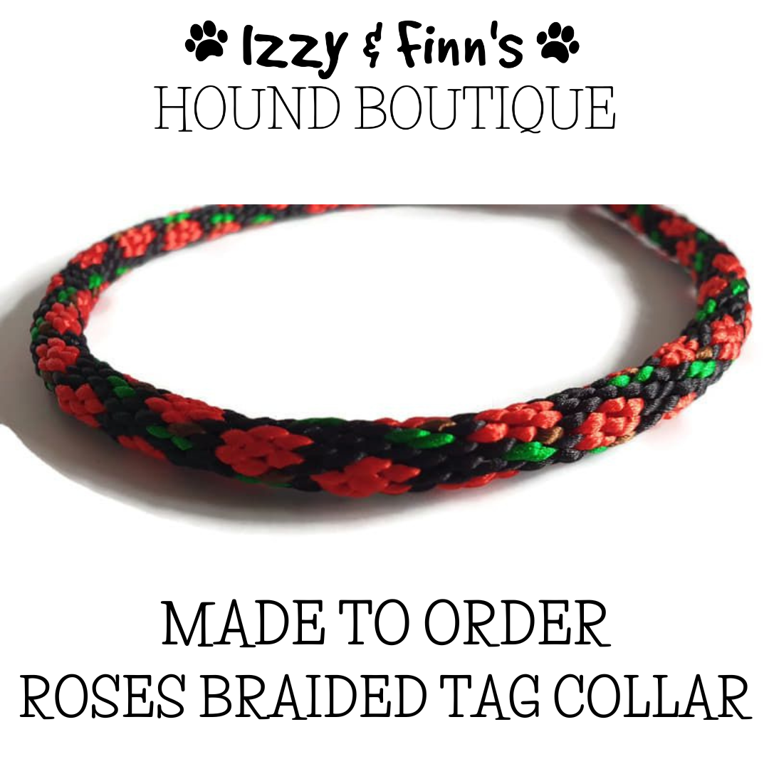Made to Order - Roses Braided Tag Dog Collar