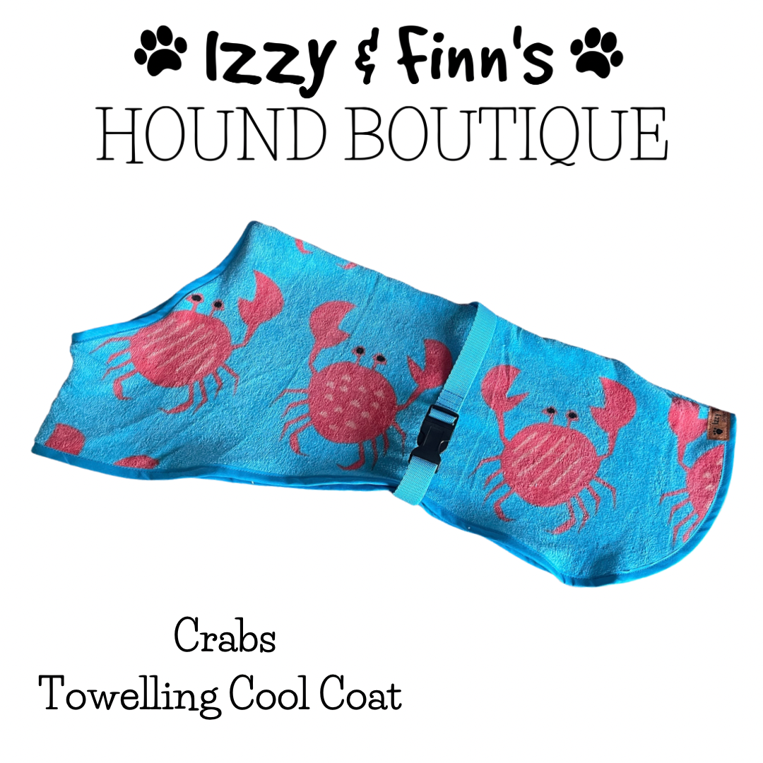 Ready Made - Crabs Towelling Cool Coats (Turquoise Trim) - Whippet 19" and 21”