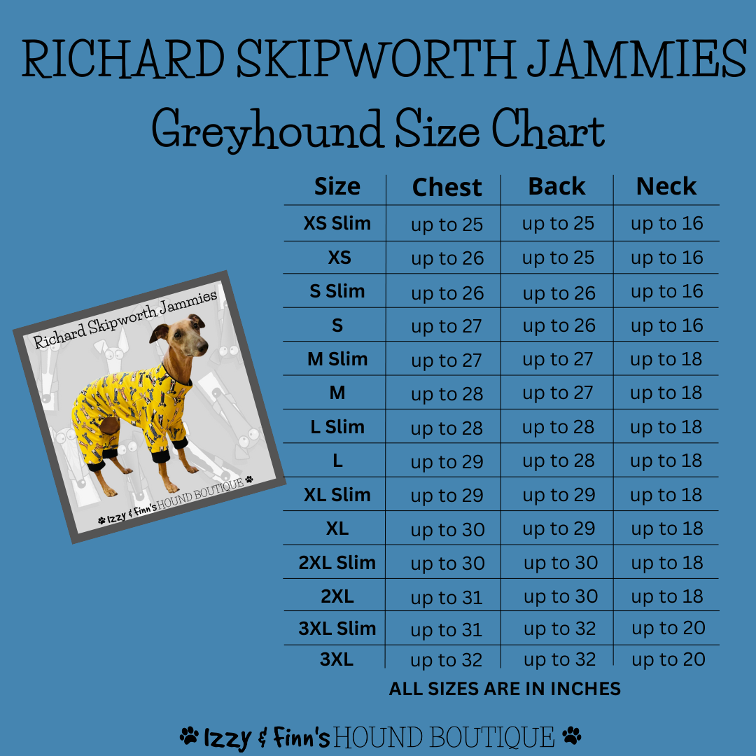 Richard Skipworth Jammies Greyhound Size Guide
