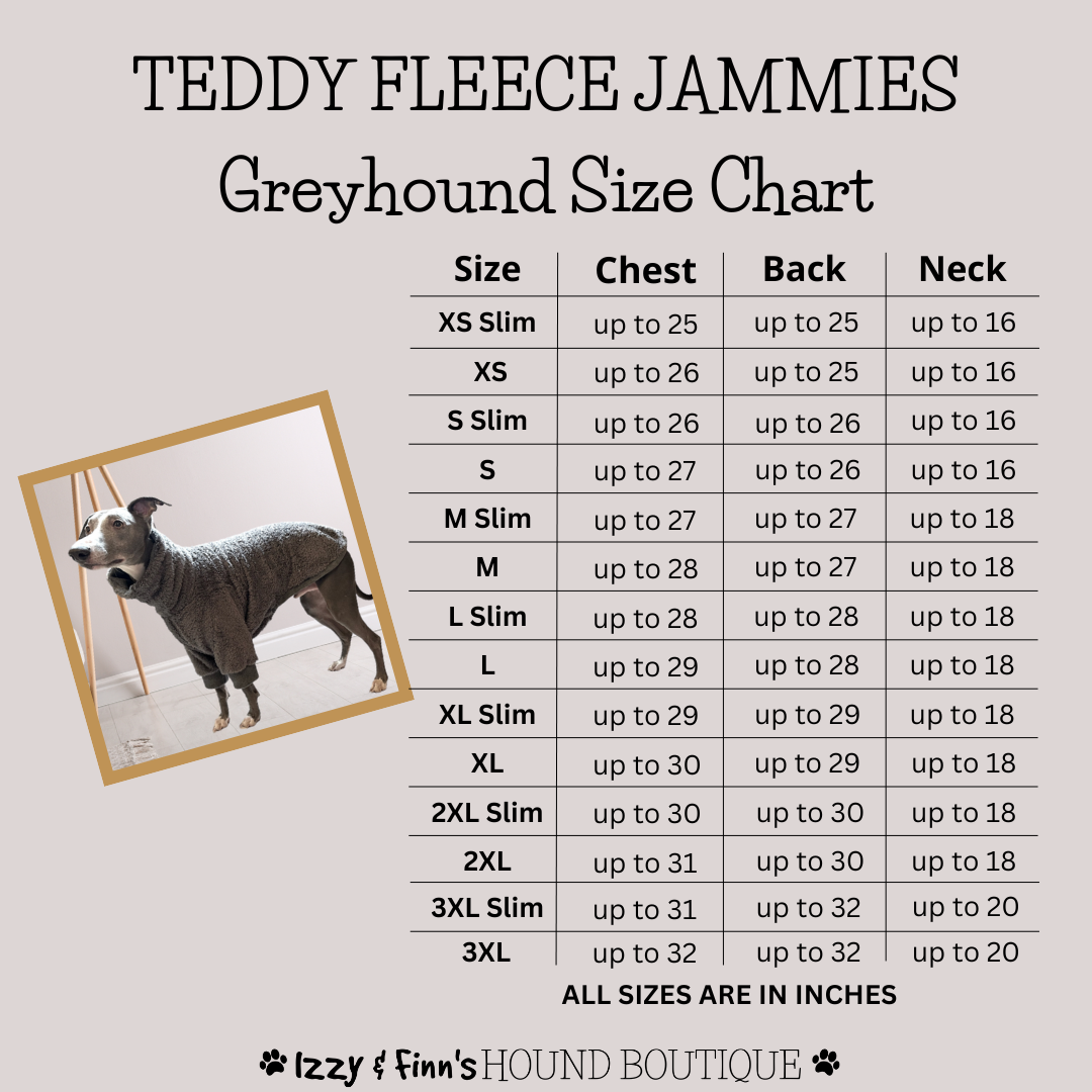 Teddy Fleece Jammies Greyhound Size Guide