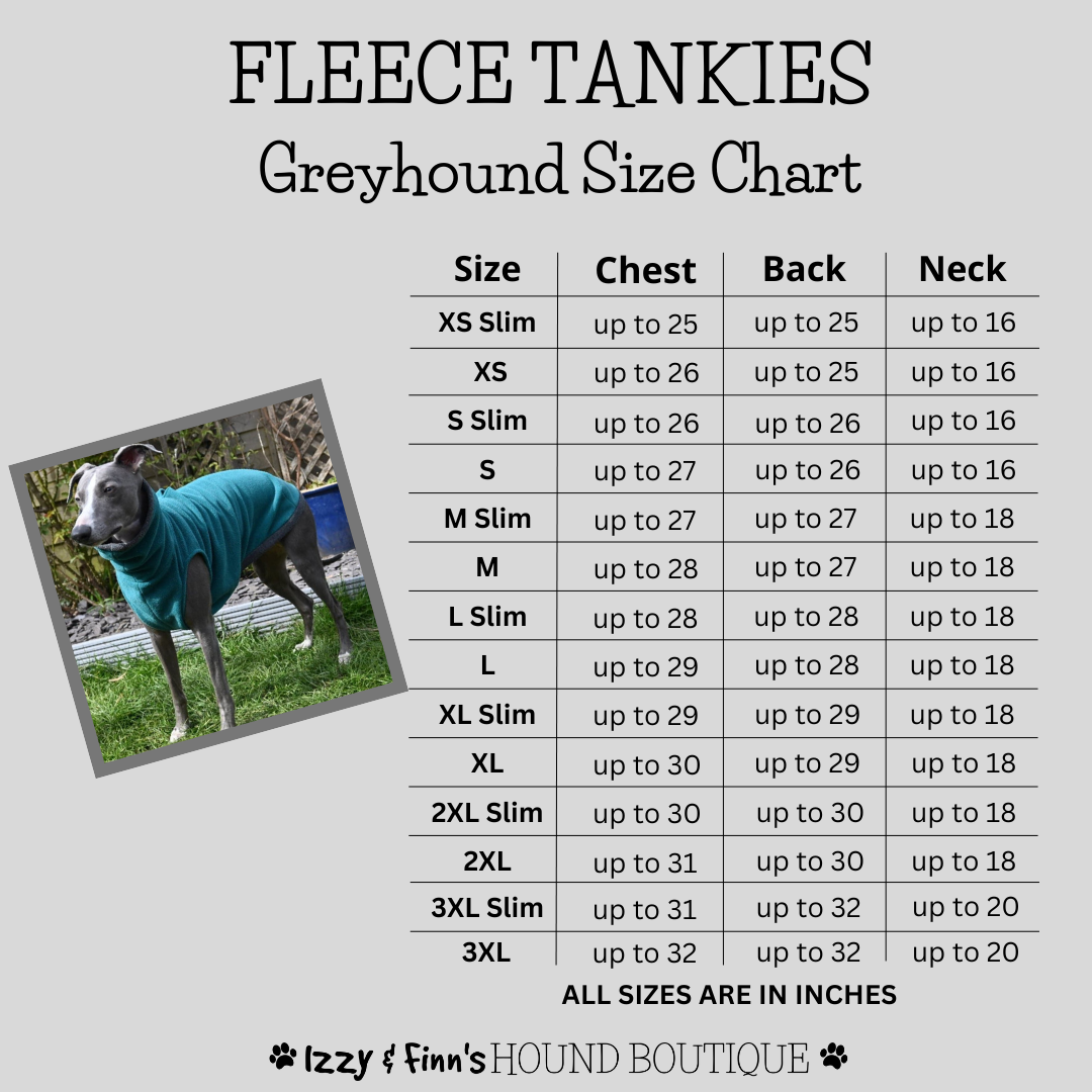 Fleece Tankies Greyhound Size Guide