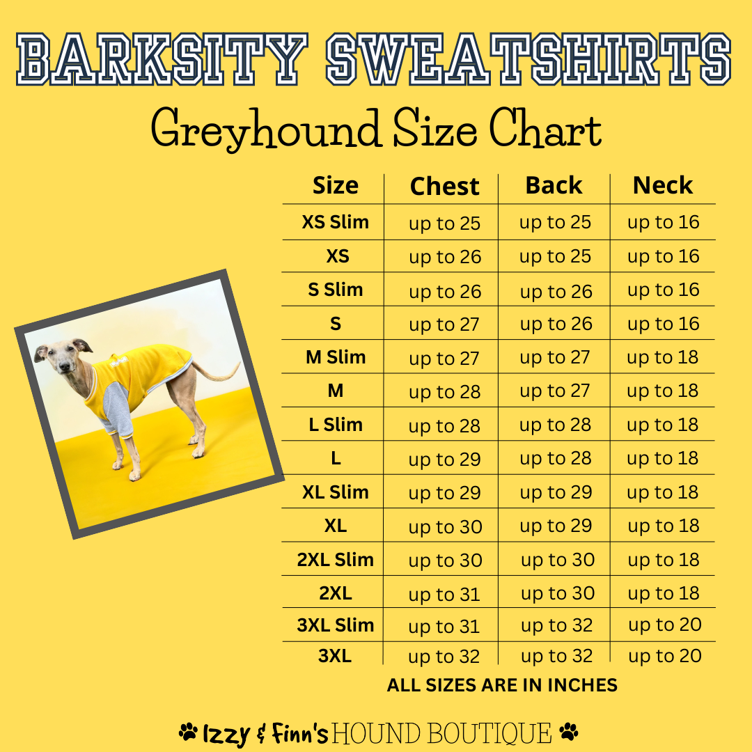 Barksity Sweatshirts Greyhound Size Guide