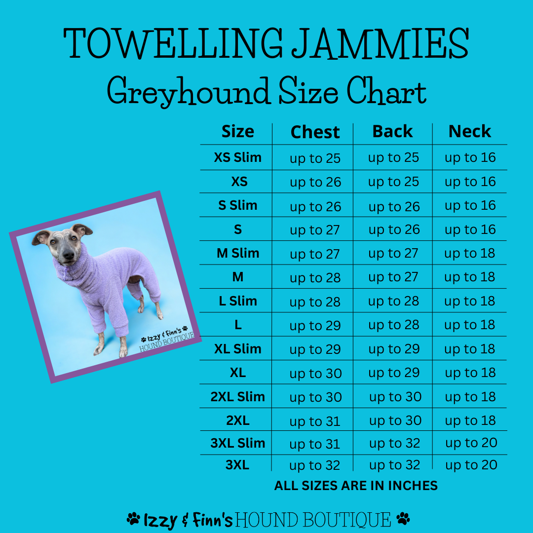 Towelling Jammies Greyhound Size Chart