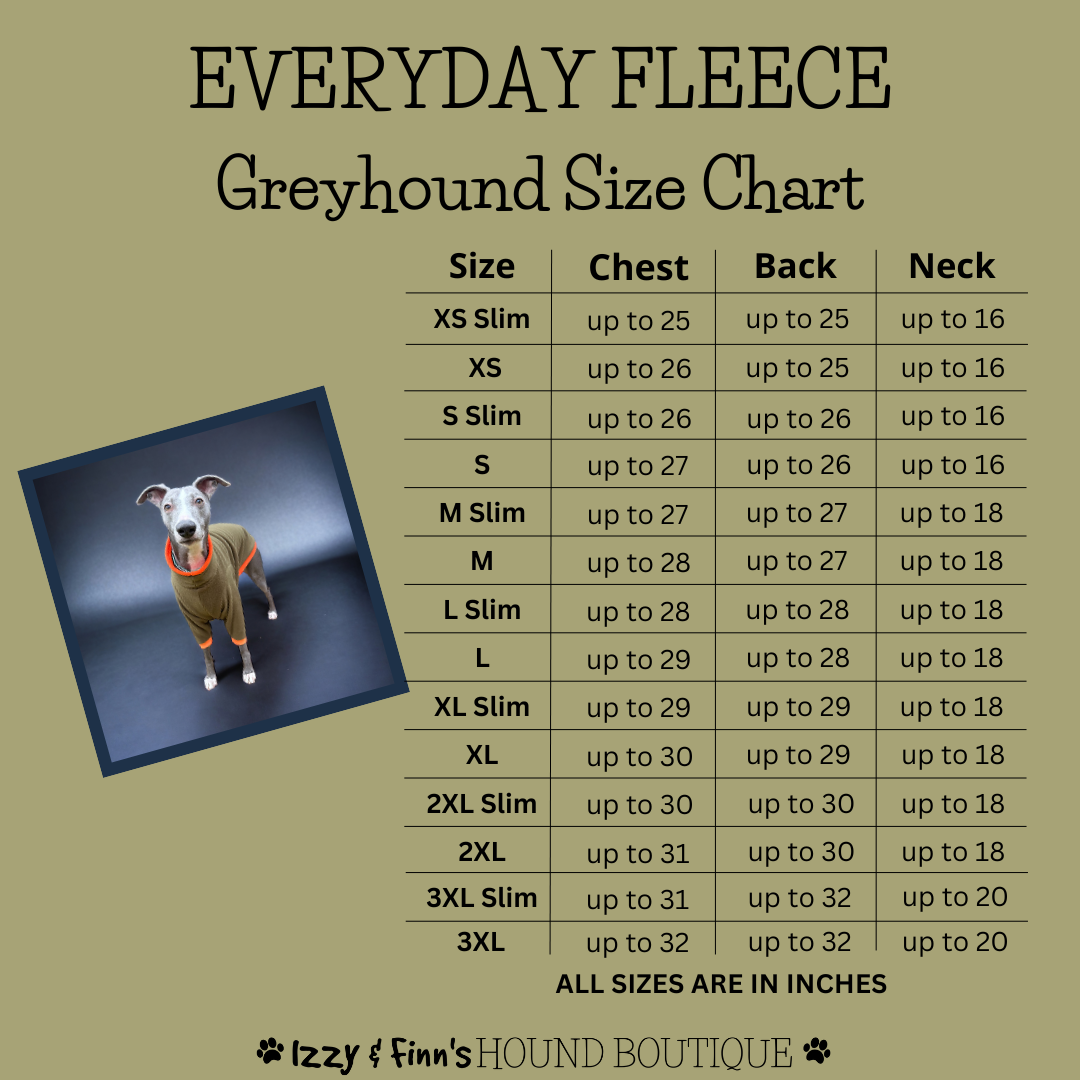 Everyday Fleece Greyhound Size chart