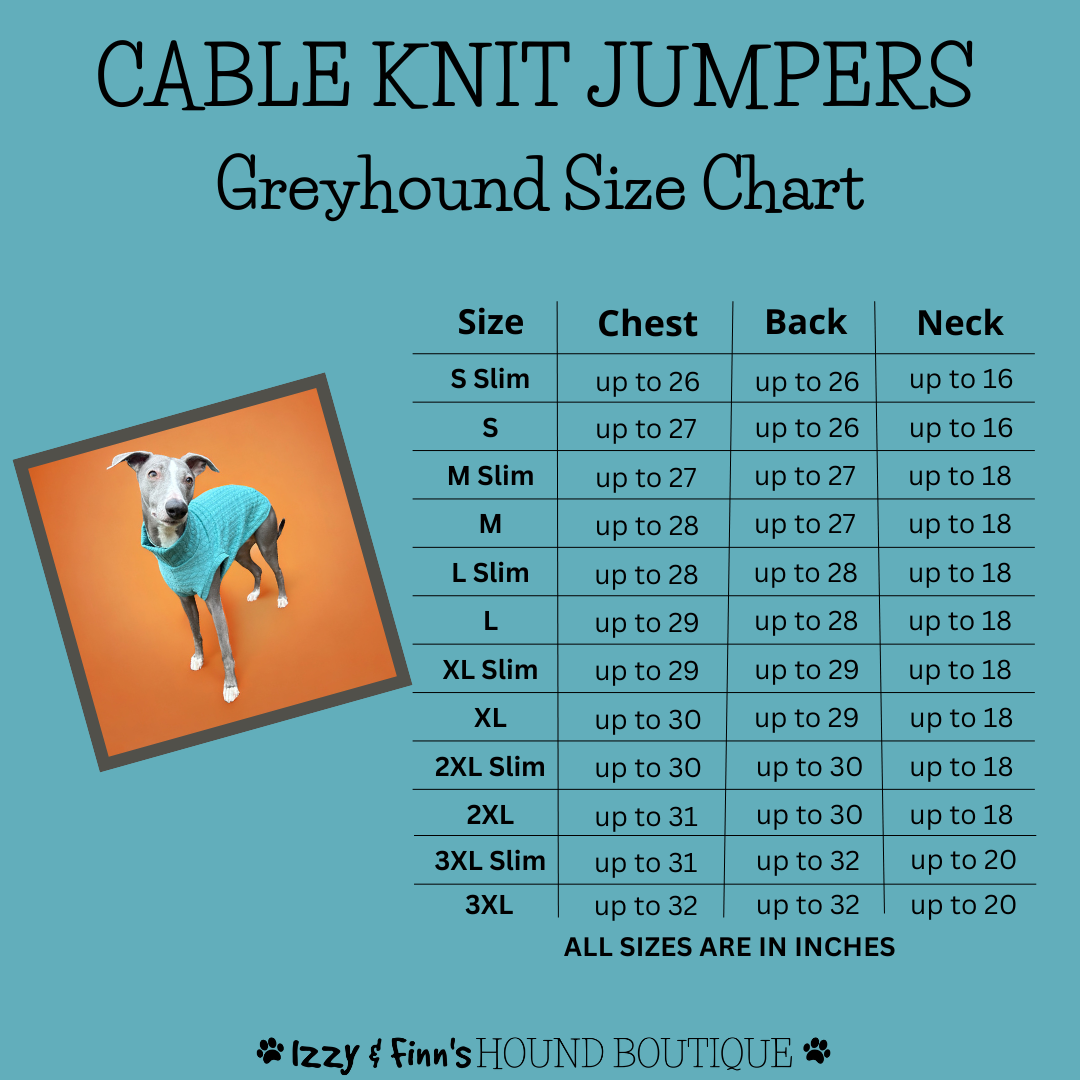 Cable Knit Jumpers Greyhound Size Guide