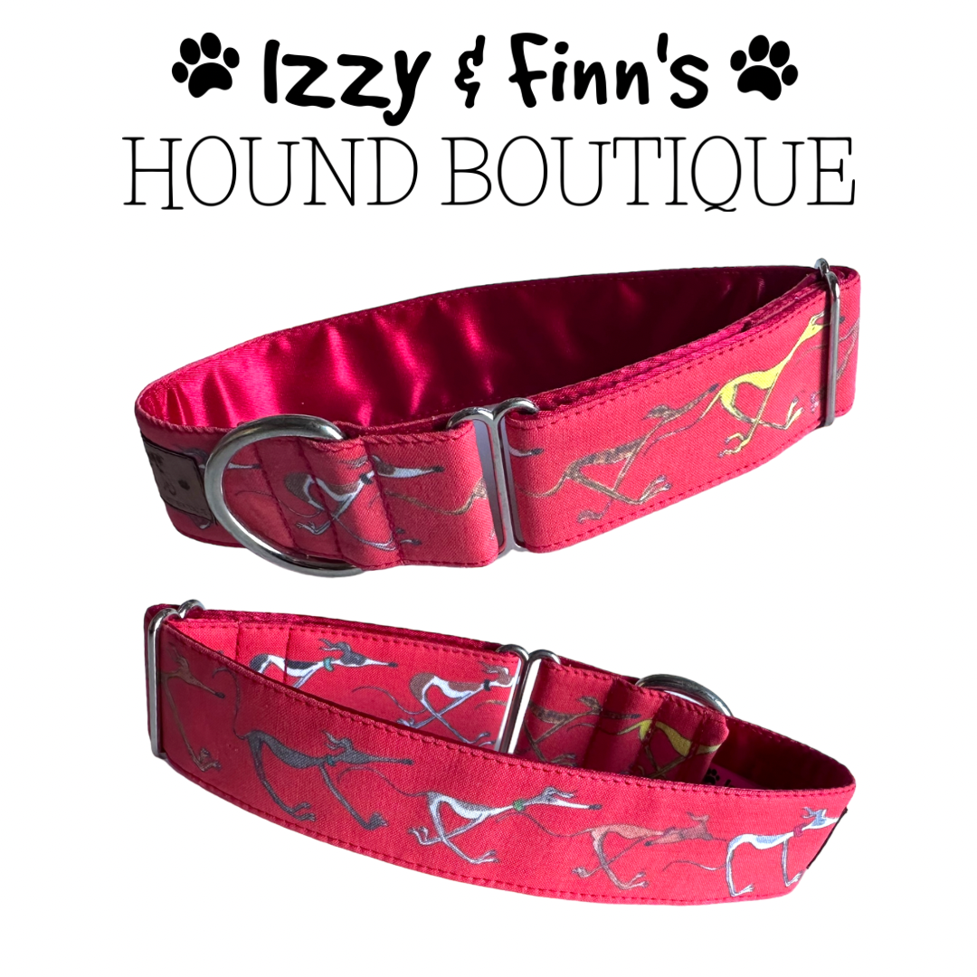 1.5" Nellie Doodles Red Running Hounds Greyhound House Collar