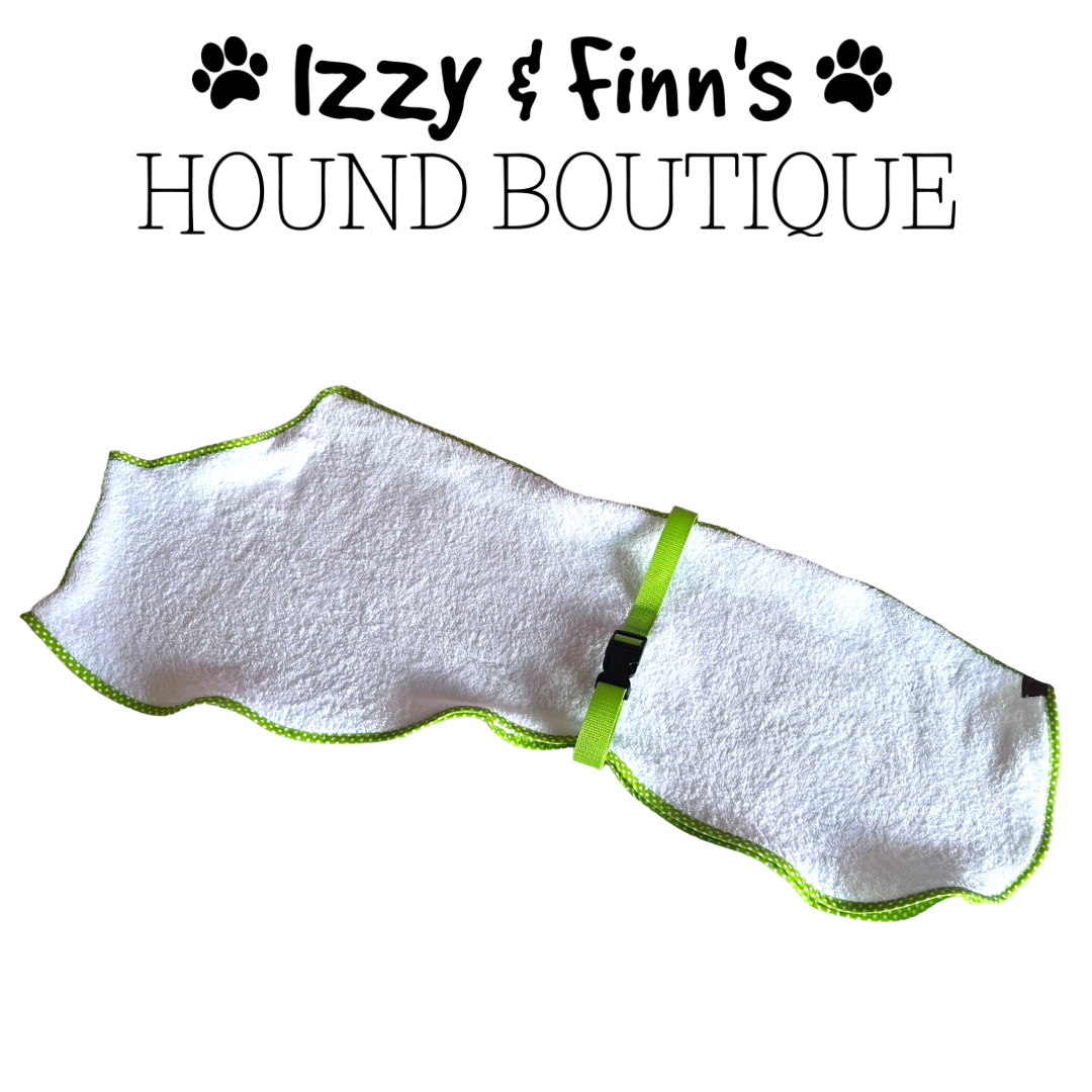 Ready Made - White Towelling Cool Coat Lime Trim - Greyhound 30"